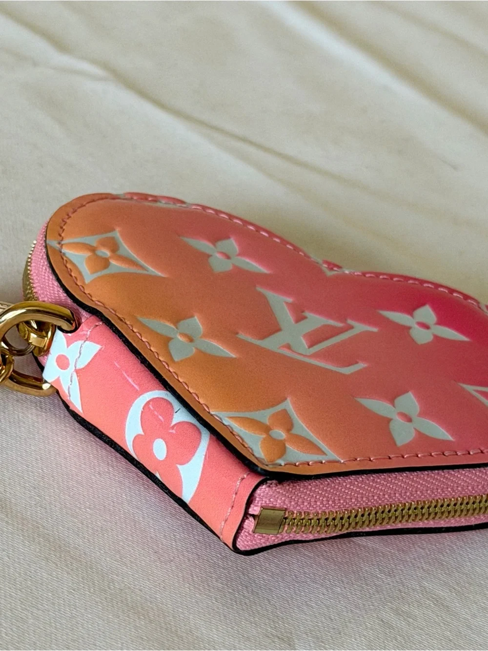 Louis Vuitton Monogram Vernis Heart Coin Purse with Gold Chain